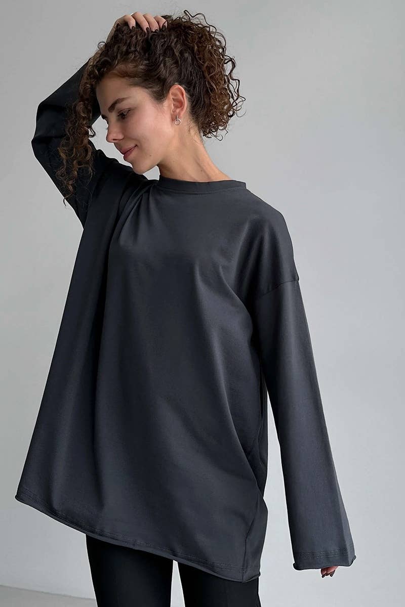 CWTBLL1730_LOOSE COTTON ROUND NECK LONG SLEEVE TOP