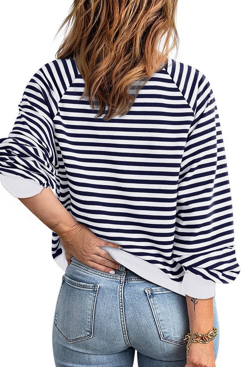 CWOCO0892_CASUAL STRIPED LAPEL CONTRAST ZIPPER SWEATSHIRT