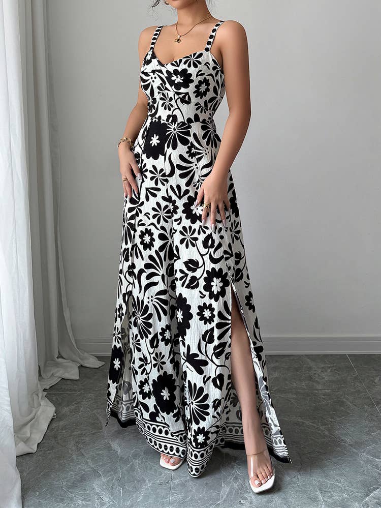 Elegant Twist Knot Printed Wide Leg Jumpsuit