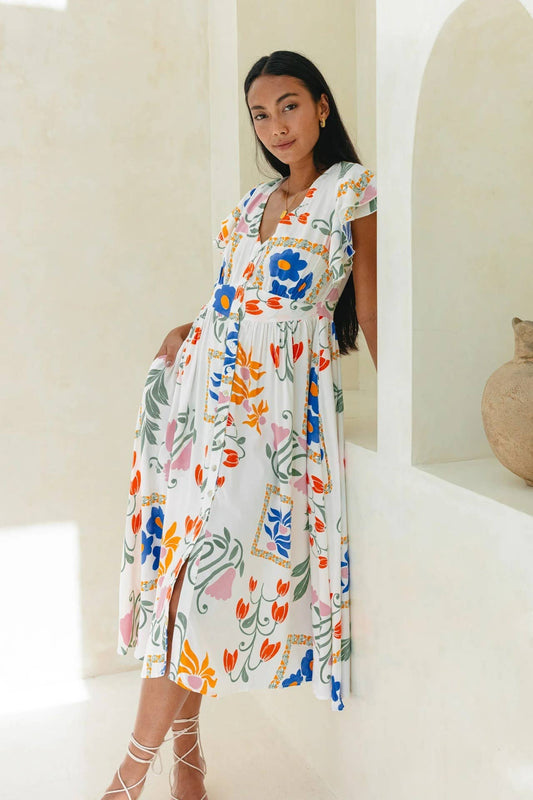 Floral print single-breasted dress