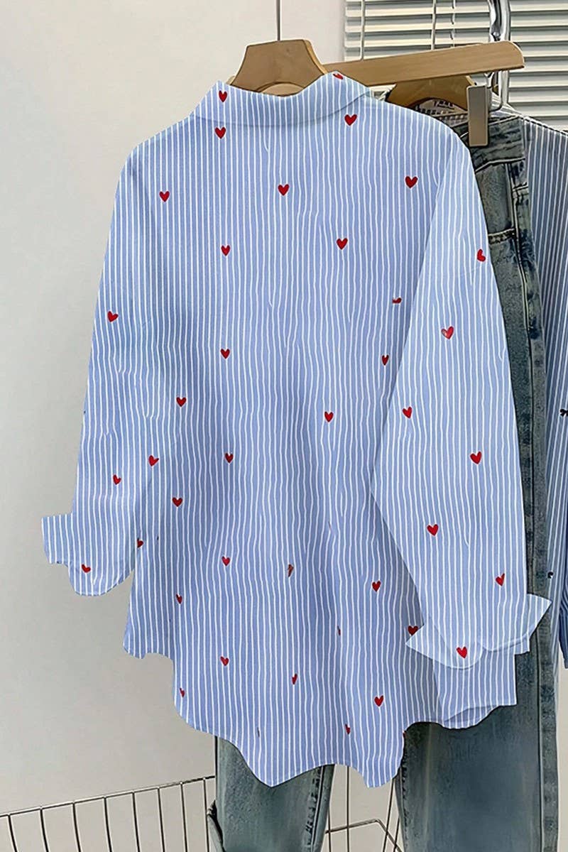 CWTBLL01366_2025 FALL BLUE STRIPED LONG SLEEVE SHIRT WOMEN