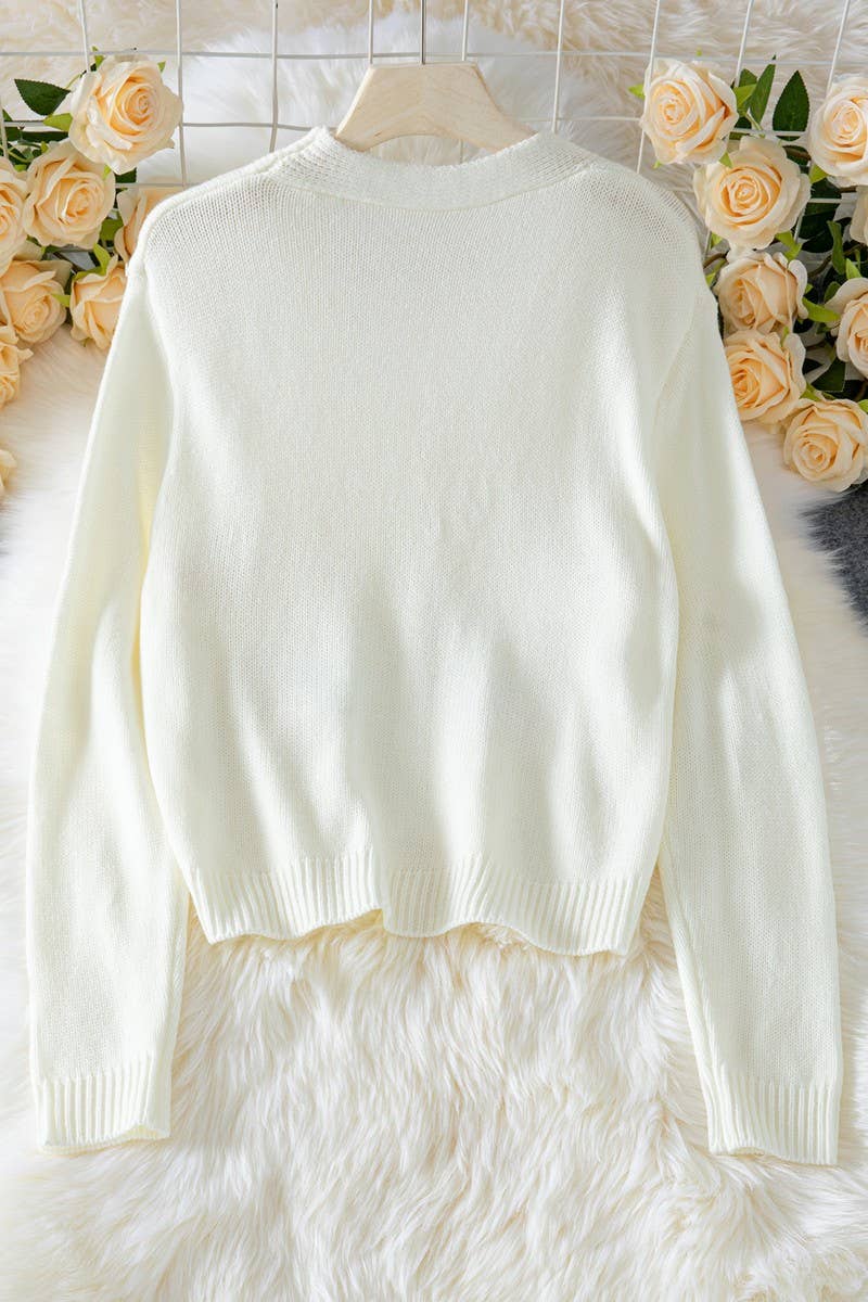 CWOCAL2354_3D FLORAL LONG SLEEVE KNIT CARDIGAN