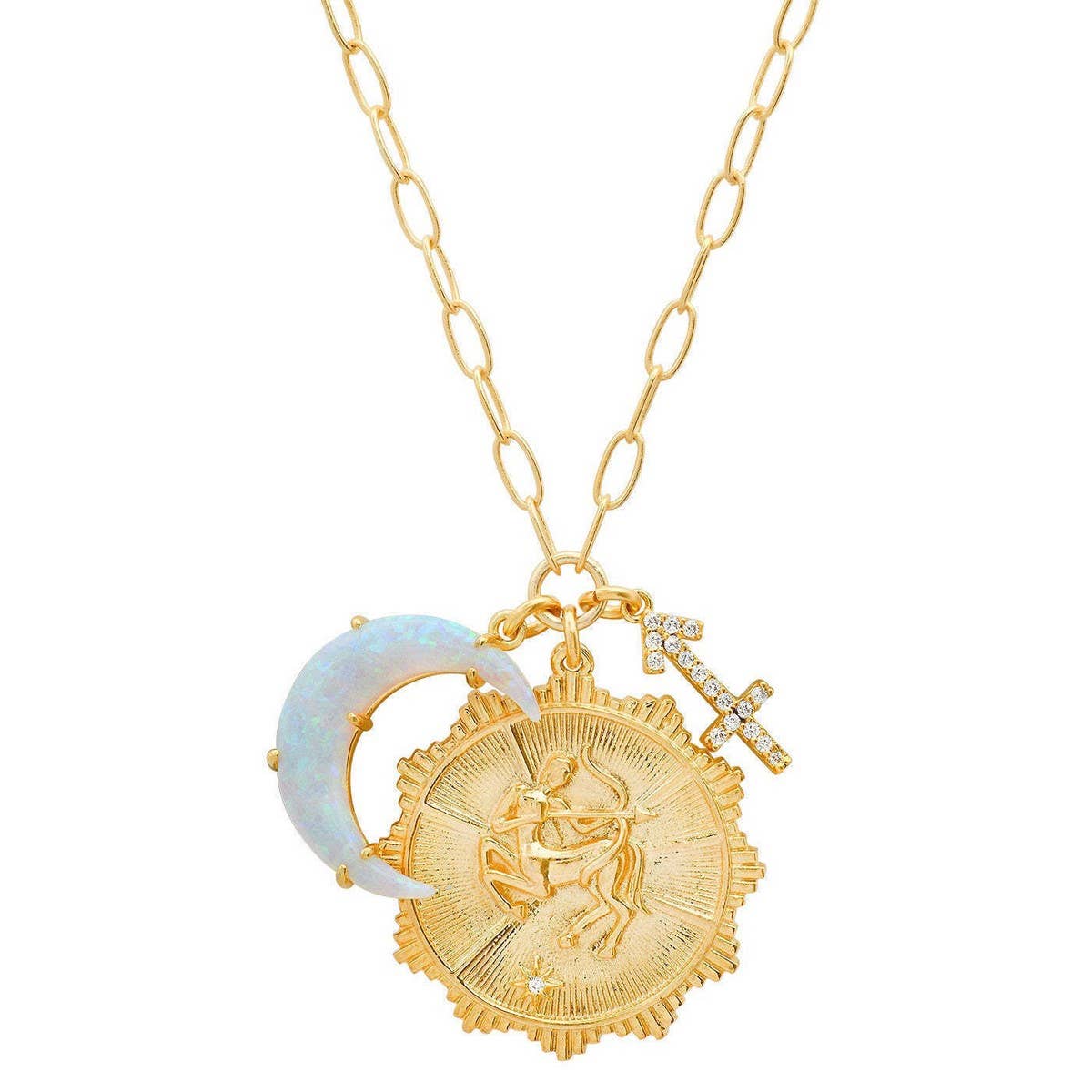 MICRO-PAVED ZIRCONIA ZODIAC RUNE PENDANT NECKLACE