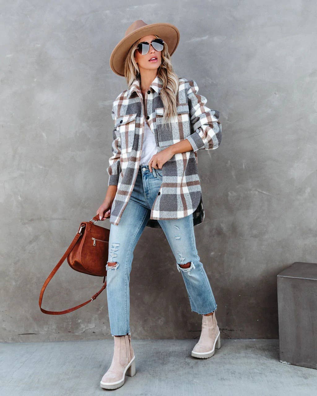 Checkered brushed lapel jacket