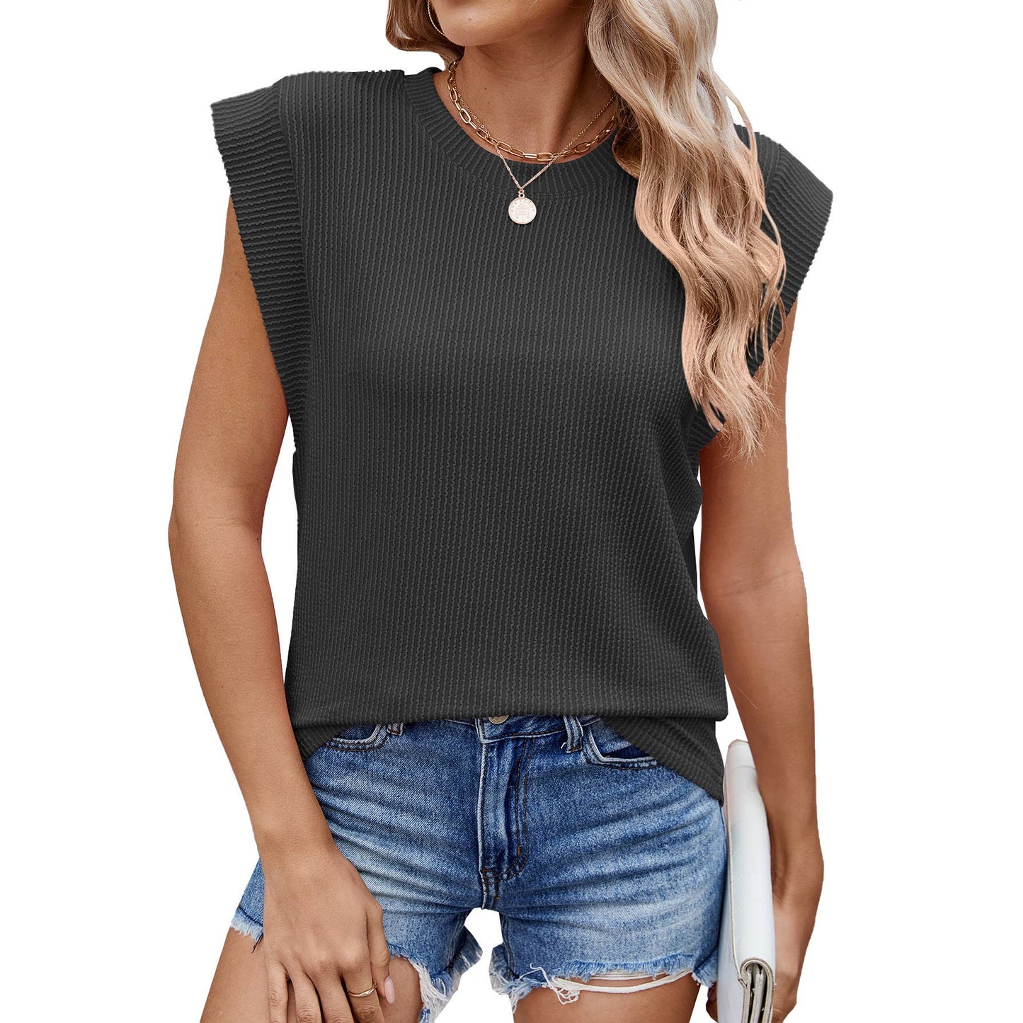 Crewneck shirt with rotator cuff and wavy strip