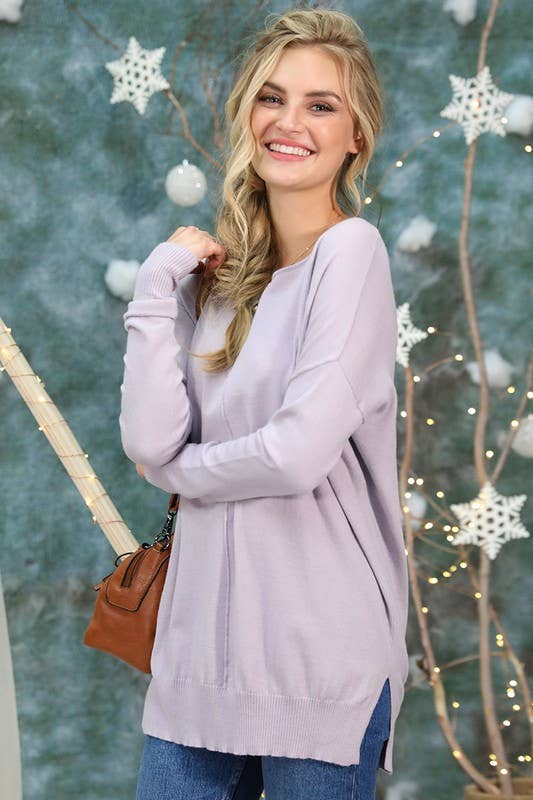 CWOSWL057_ROUND NECK LOOSE FIT TUNIC LENGTH SOFT SWEATER