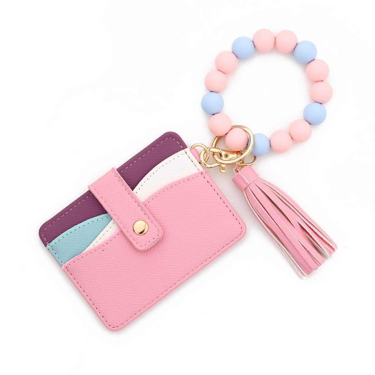 Silicone Bead Bracelet Keychain with ID Wallet_CUAB00446