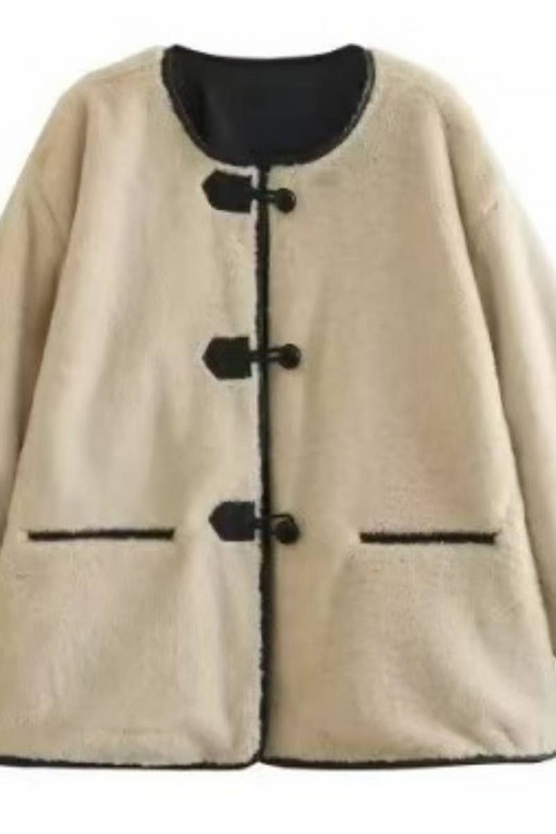 CWOCO1070_SINGLE BREASTED CREWNECK FUR-PROOF JACKET