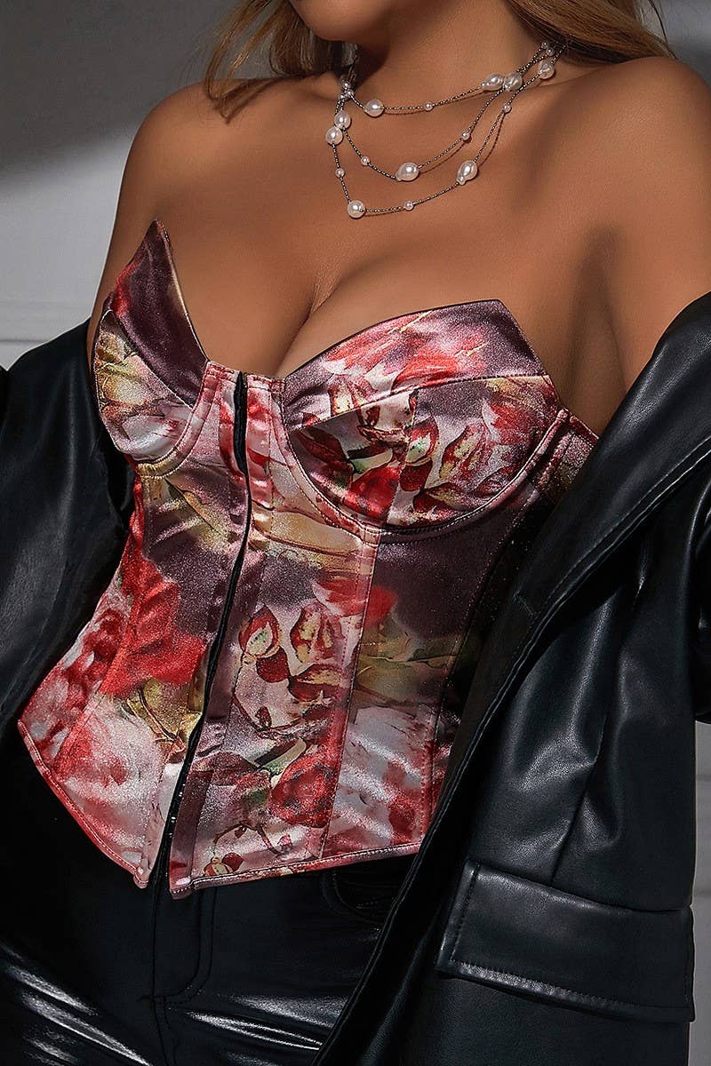 CWTTK0742_BACKLESS LACE-UP UNDERWIRED HERRINGBONE VEST TOP