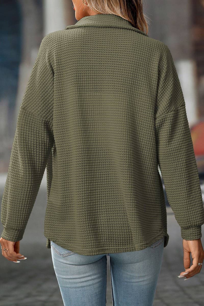 CWTBLL00829_LOOSE WAFFLE KNIT CASUAL COMMUTER SHIRT