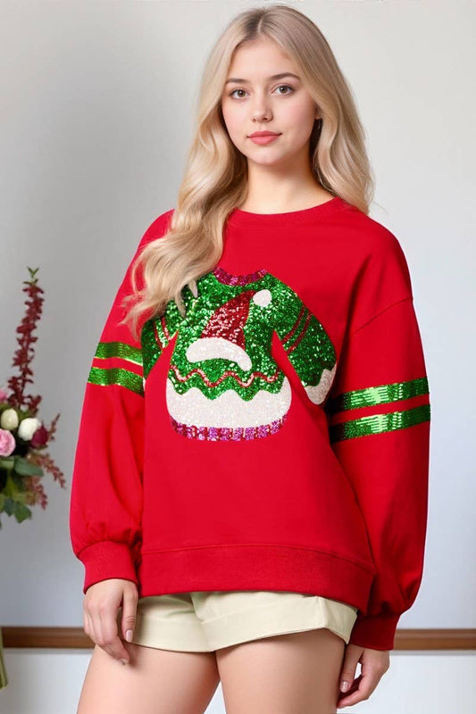 CWTBLL01272_CHRISTMAS SEQUINED CREW NECK CASUAL SWEATSHIRT