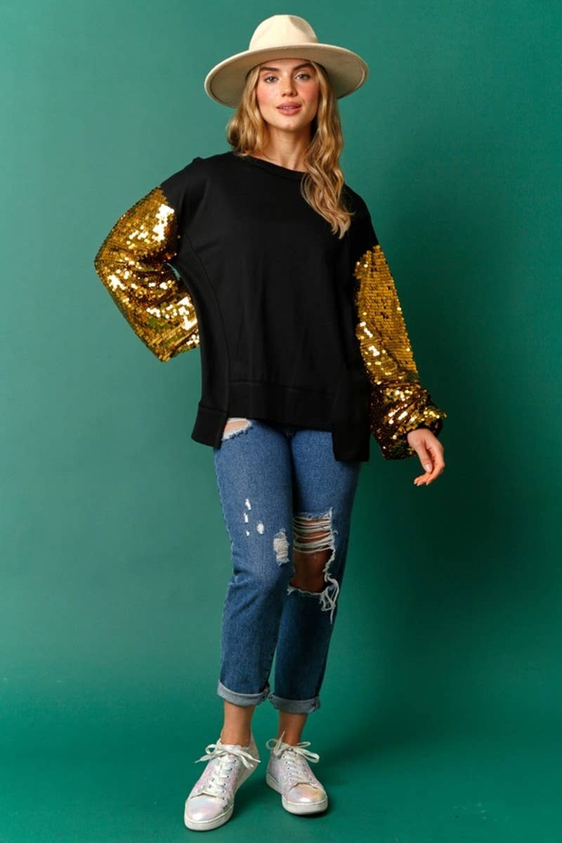 CWTBLL01265_CHRISTMAS SEQUIN SLEEVE PATCH SWEATSHIRT