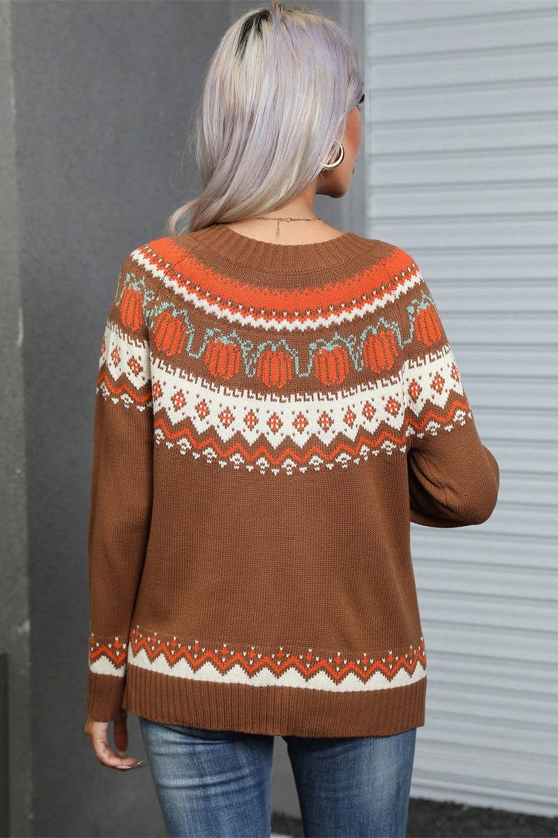 CWOSWL5755_HALLOWEEN CREW NECK FESTIVE KNIT SWEATER