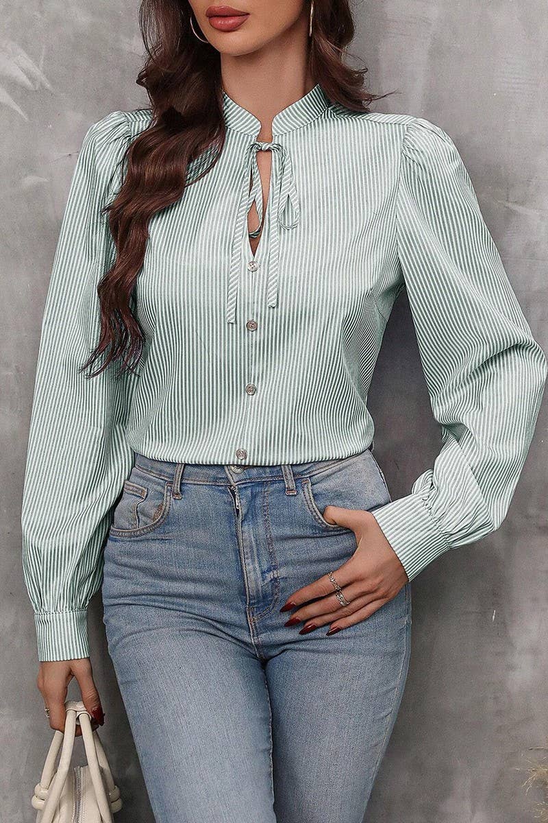 CWTBLL01287_HALF-OPEN COLLAR TIE LONG-SLEEVED STRIPED SHIRT