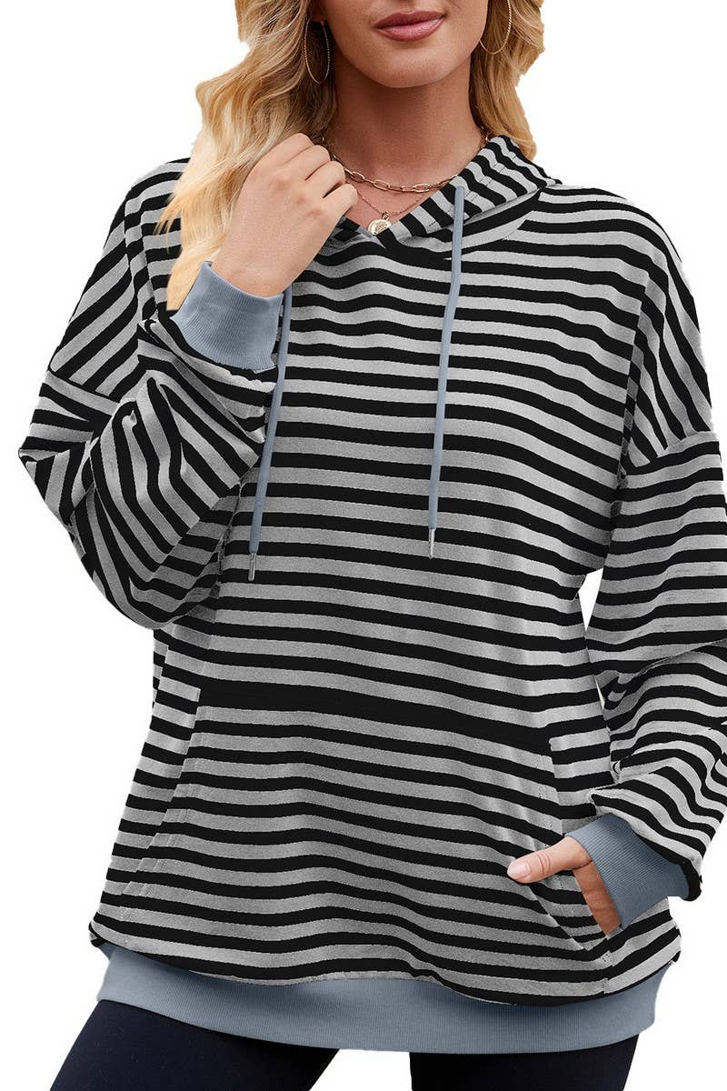 CWOHOL1112_STRIPED LOOSE HOODED CONTRAST COLOR SWEATSHIRT