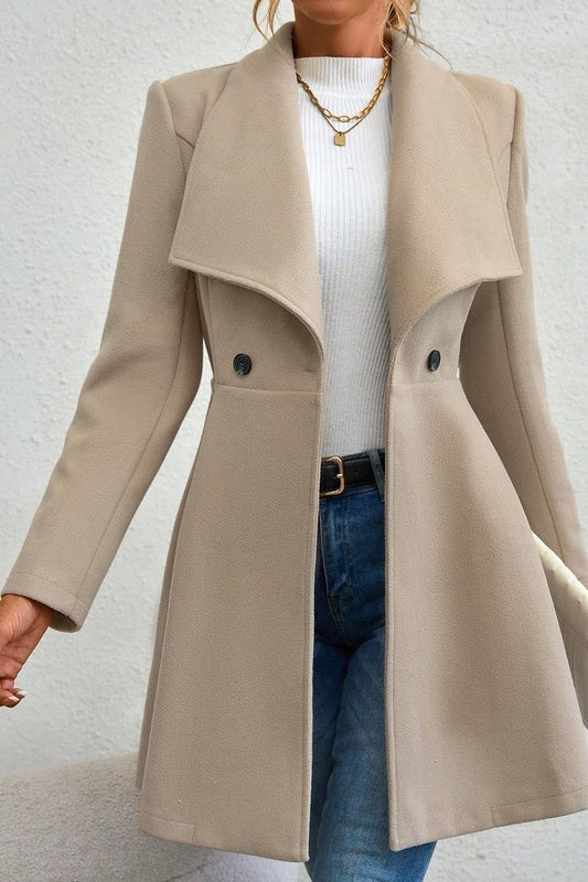 CWOCO00201_SOLID COLOR SLIM MID-LENGTH LAPEL WOOLEN COAT