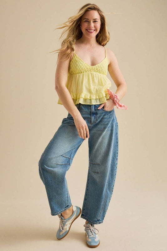 CWTTK1145_LACE TRIM V-NECK CAMI LOOSE CROP TOP