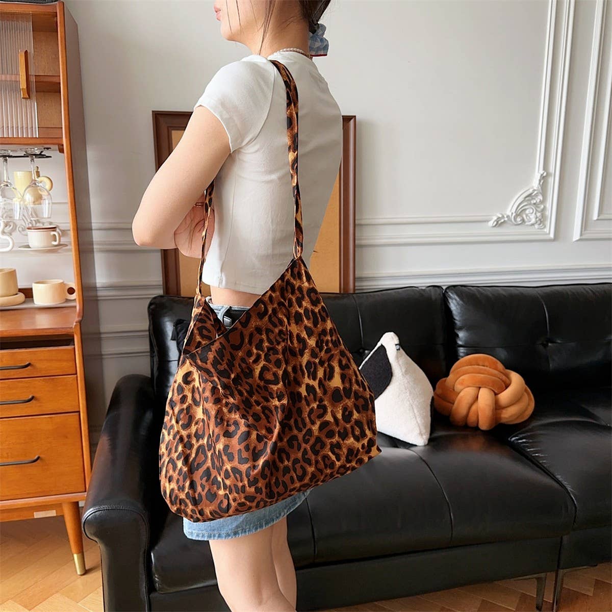 CWAB3894_PRINTED SINGLE SHOULDER SHOPPING BAG CANVAS BAG