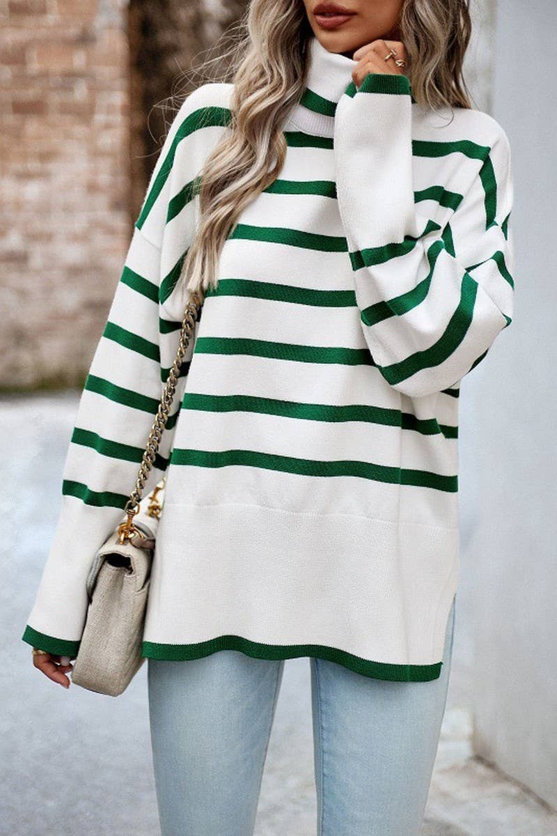 CWOSWL6509_STRIPED LOOSE-FITTING TURTLENECK SWEATER
