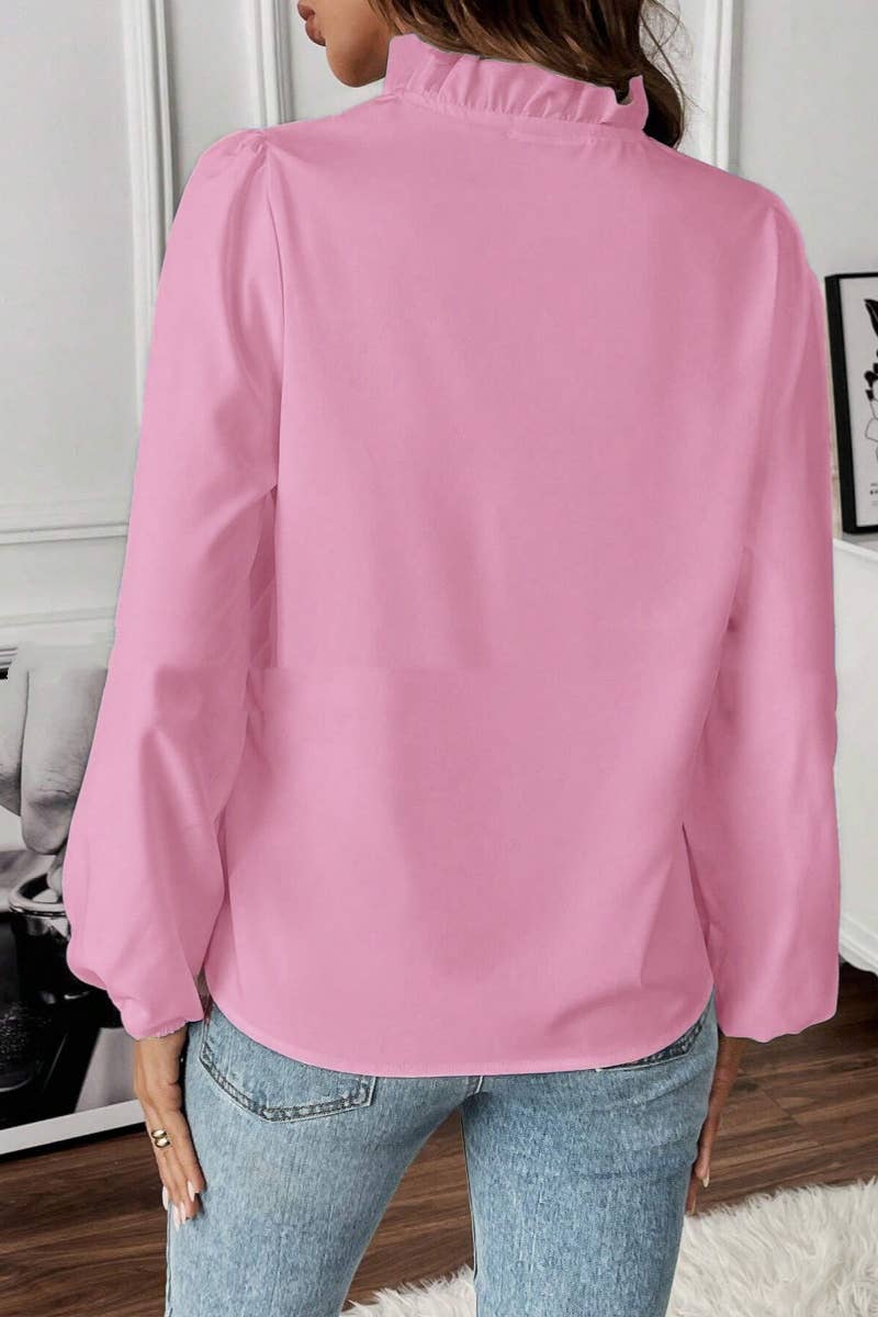 CWTSTL2082_FALL FASHION RUFFLED LONG SLEEVE SHIRT TOP