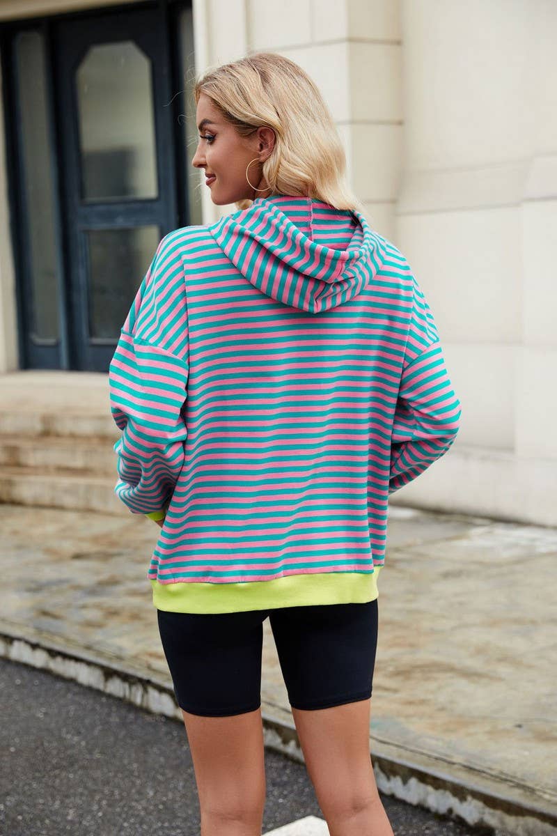 CWOHOL0726_HOODED COLORBLOCK STRIPED POCKET SWEATSHIRT