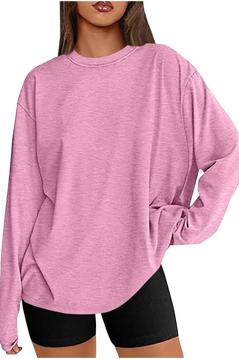 CWTBLL3997_LOOSE FIT SOLID COLOR LONG SLEEVE CREWNECK TEE