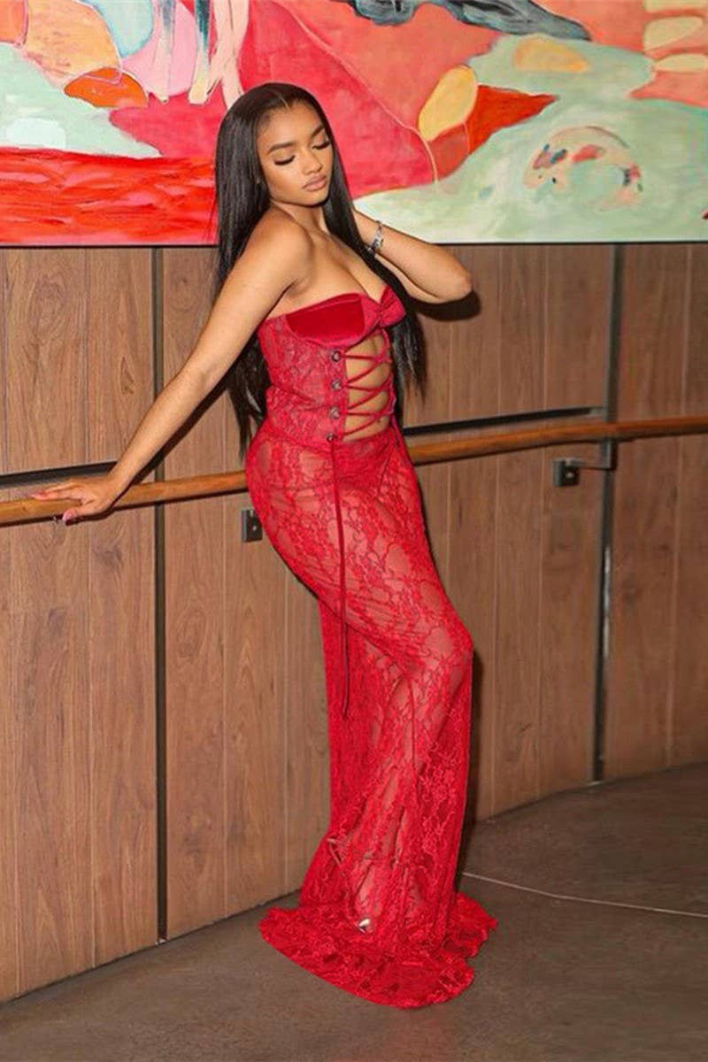 CWDMD6428_STRAPLESS LACE SEE-THROUGH LONG SKIRT