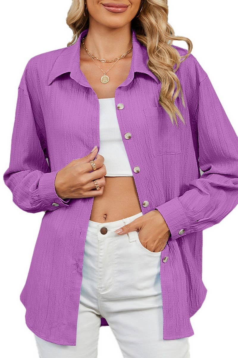 CWTSTL2065_CASUAL LAPEL SINGLE BREASTED LONG SLEEVE SHIRT