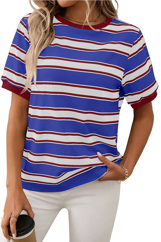 CWTTS1298_STRIPED CONTRAST COLOR SHORT SLEEVE T-SHIRT