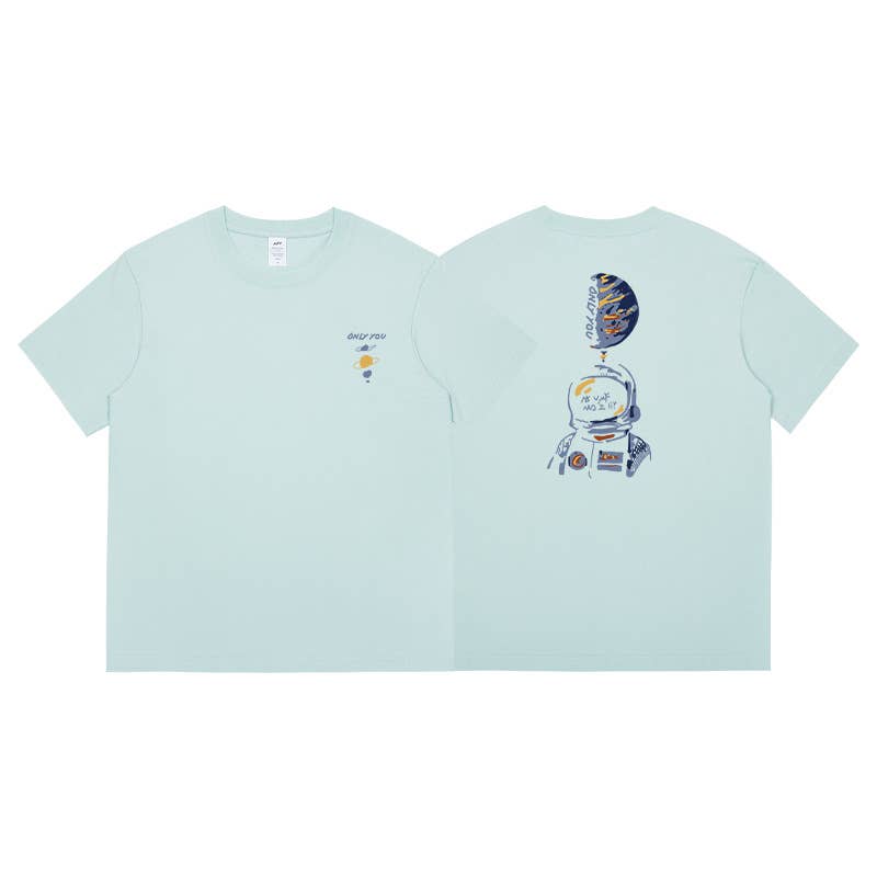 CWTTS0952_ASTRONAUT PRINT CASUAL LOOSE CREW NECK T SHIRT