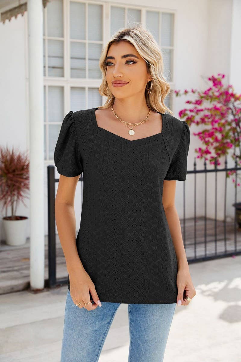 CWTTS0826_Sweetheart Neck Short Sleeve Knit Top