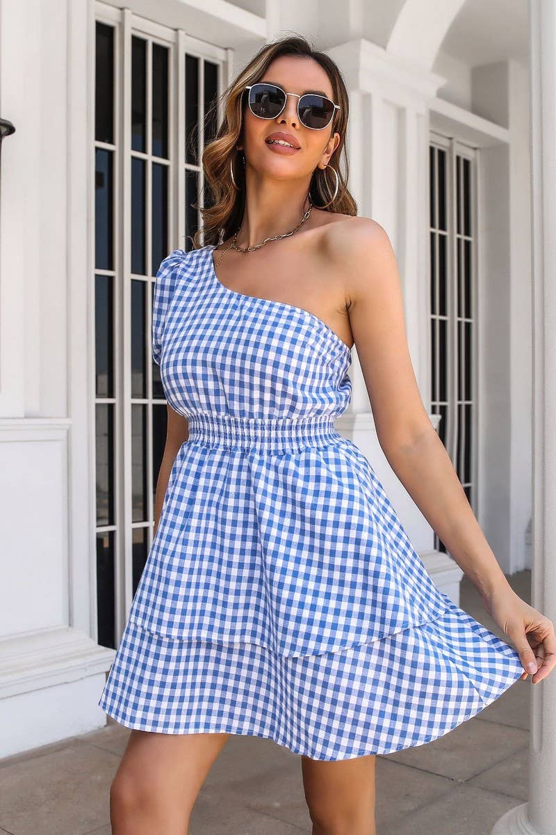 CWDSD2939_One Shoulder Short Sleeve Dresses