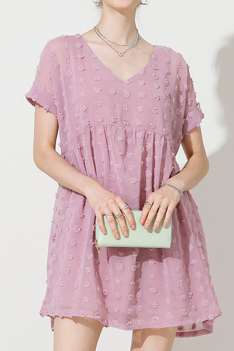 CWDSD10343_DOT CHIFFON SHORT LOVELY V NECK RESS