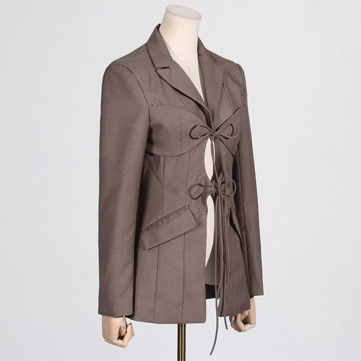 Sexy V-Neck Lace-Up Waist Blazer with Asymmetry