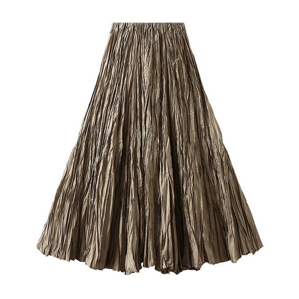 Loose Pleated A-Line Flared Casual Midi Skirt