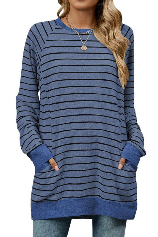 CWTBLL3664_COLOR BLOCKED STRIPED POCKET LOOSE T-SHIRT