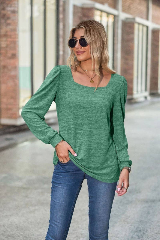 CWTBLL1835_PUFF SLEEVE SQUARE NECK LONG SLEEVE T-SHIRT