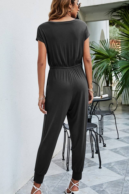 CWSJS0442_Round neck off The Shoulder Short Sleeve Jumpsuits