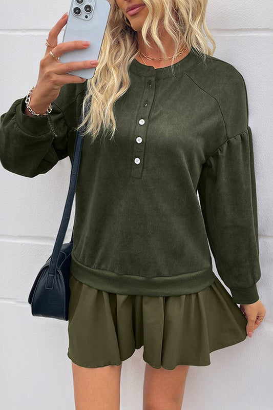 CWDSD8736_PATCHWORK SOLID LONG SLEEVE SWEATSHIRT DRESS