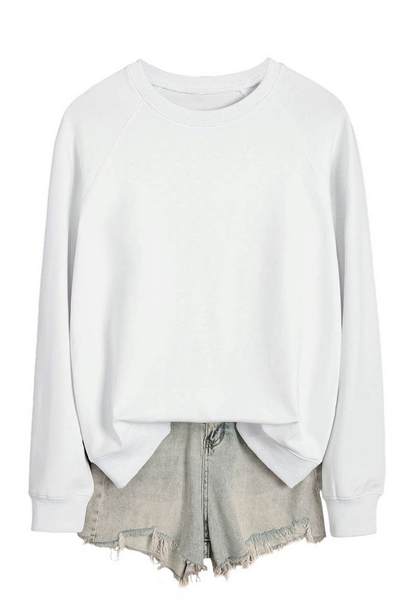 CWTBLL01327_ROUND NECK SOLID COLOR HORN SLEEVE SWEATSHIRT