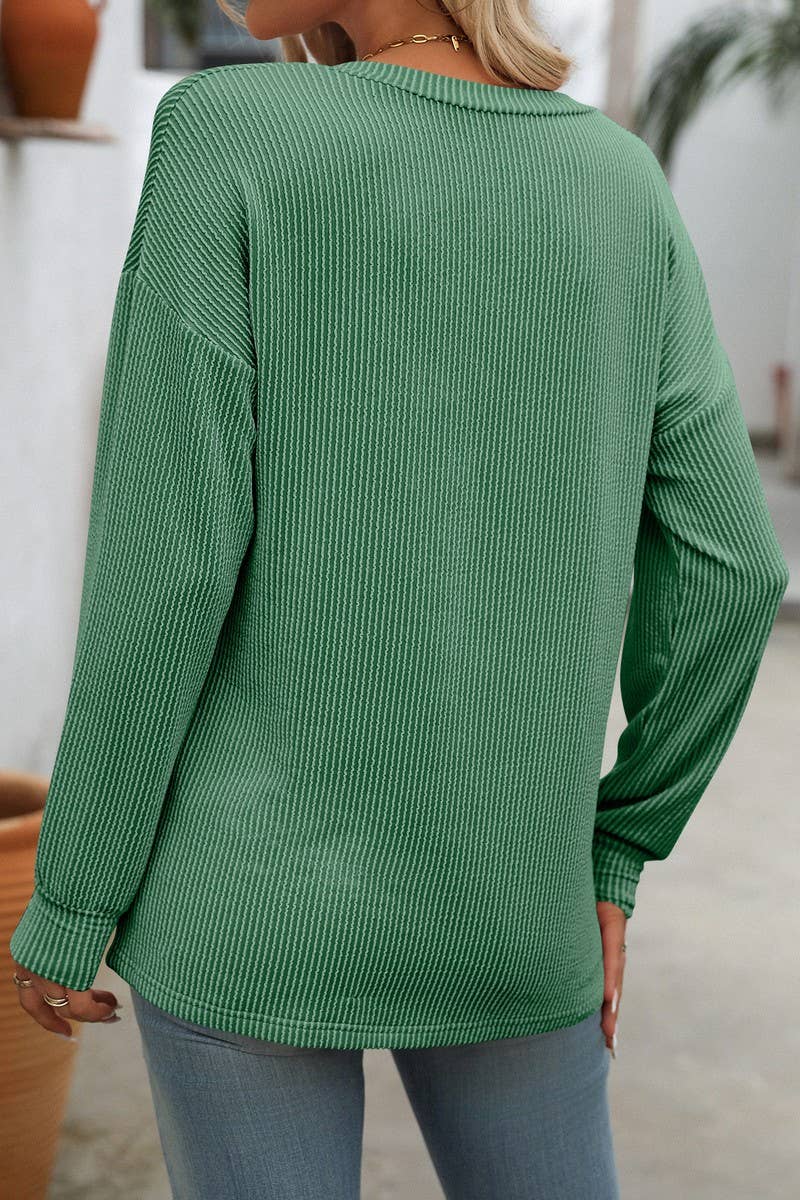 CWTBLL1506_V-NECK COLORBLOCK TWIST LONG-SLEEVED T-SHIRT