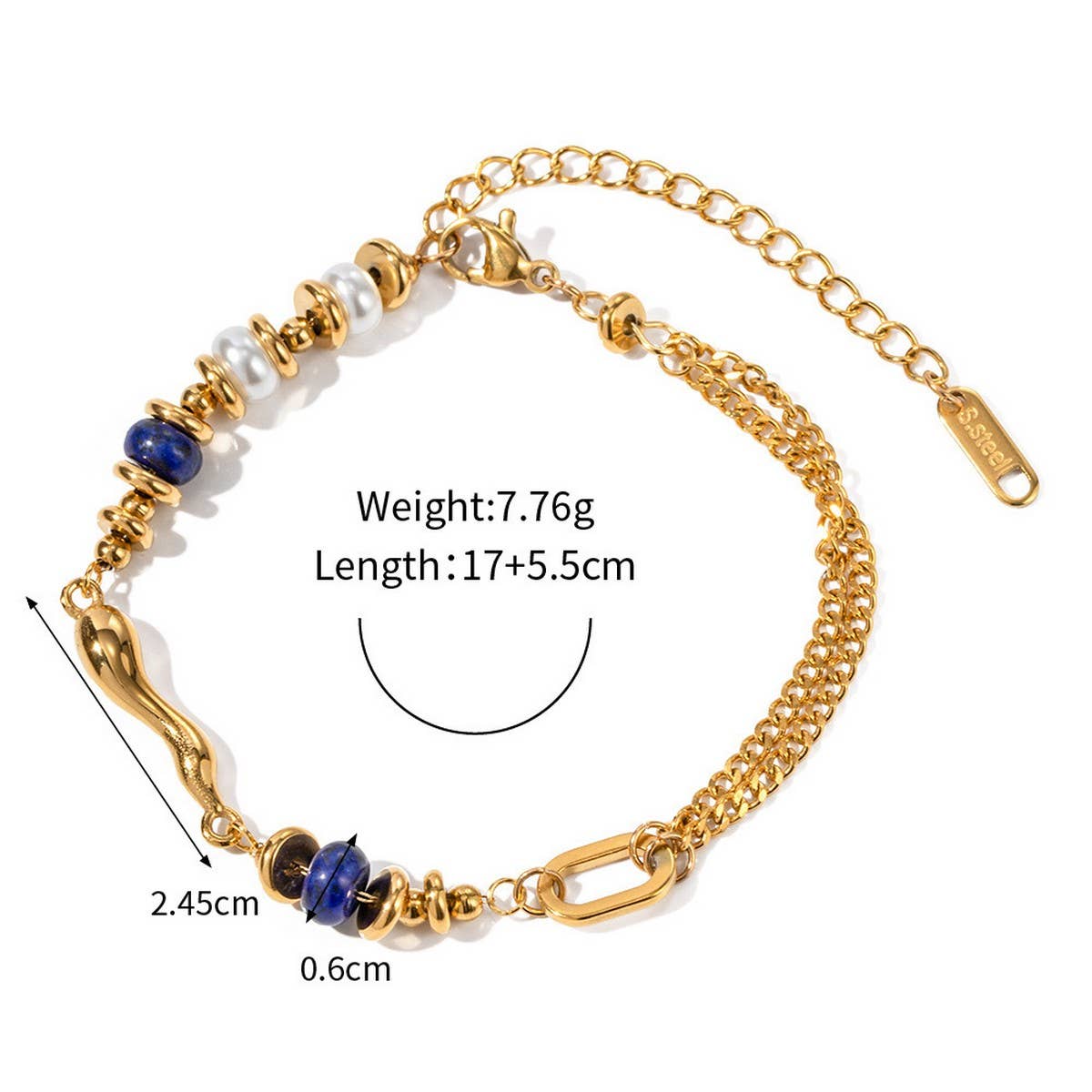 Zircon & Pearl Chain Bracelet in Stainless Steel_CWAJE4658