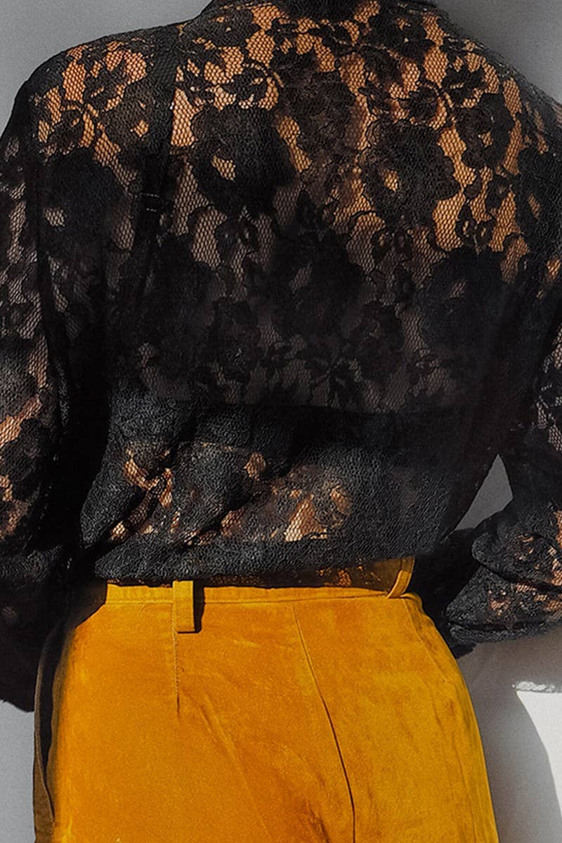 CWTSTL897_SOLID COLOR HOLLOW JACQUARD LONG-SLEEVED SHIRT