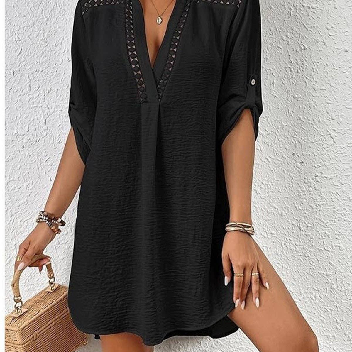 White Lace V-Neck Beach Cover Up Blouse