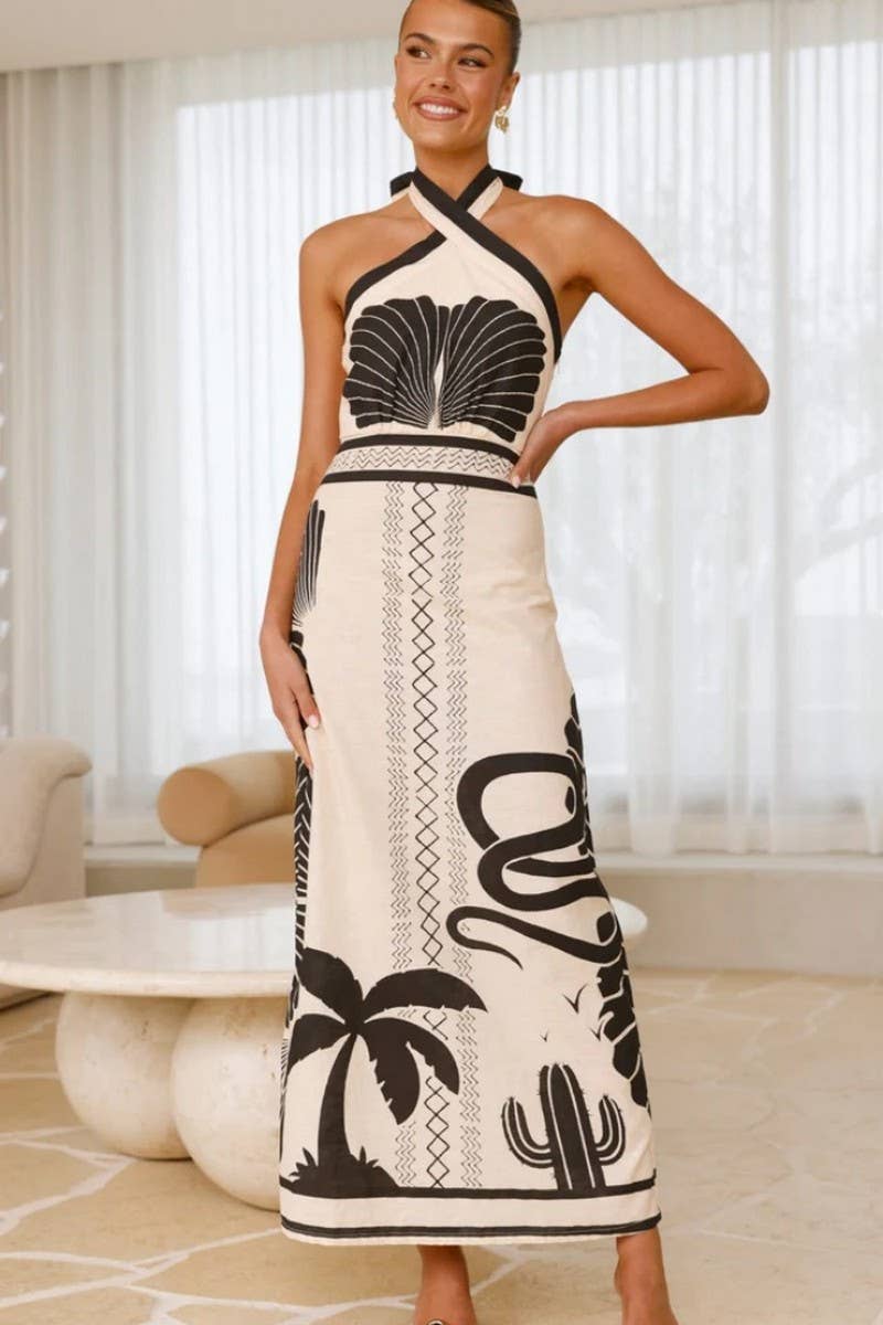 CWDHL0990_SUMMER HOLIDAY STYLE HALTER NECK WAIST A-LINE DRES