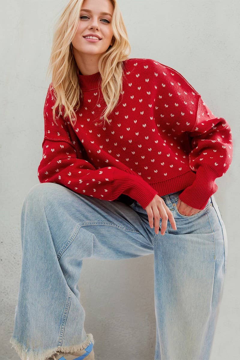 CWOSWL5983_ROUND NECK SHORT LOOSE HEART PULLOVER SWEATER