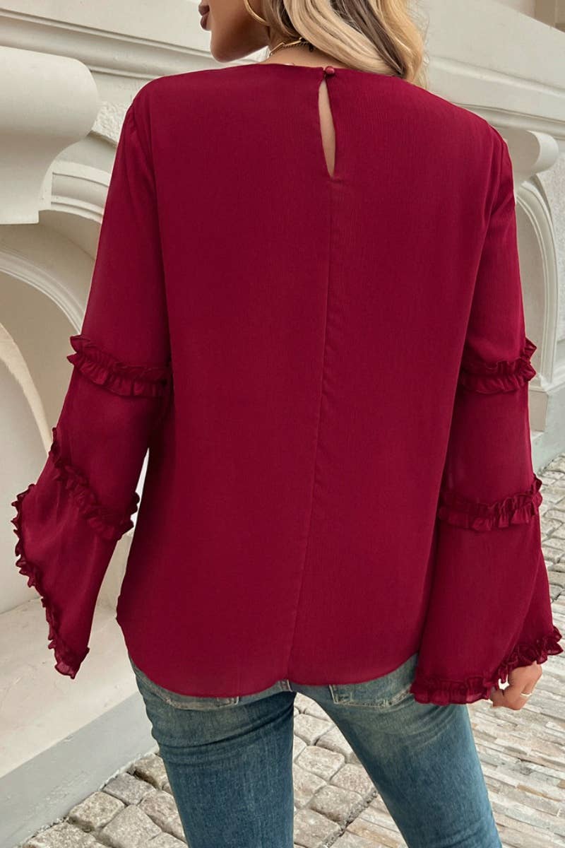 CWTBLL1893_FALL BAGGY CREW NECK TOP WITH FLARED SLEEVES