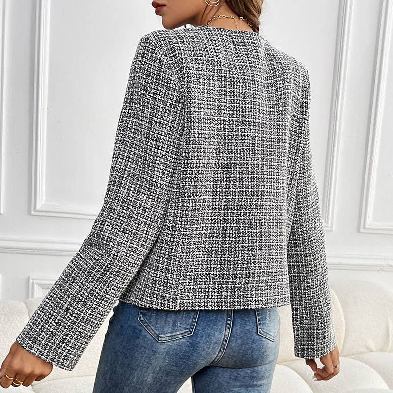 DESIGN SENSE PLAID SINGLE-BREASTED CARDIGAN