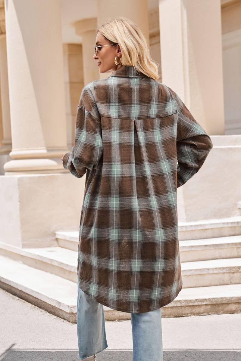 CWTSTL2182_AUTUMN WINTER PLAID LONG SLEEVE SHIRT LONG STYLE