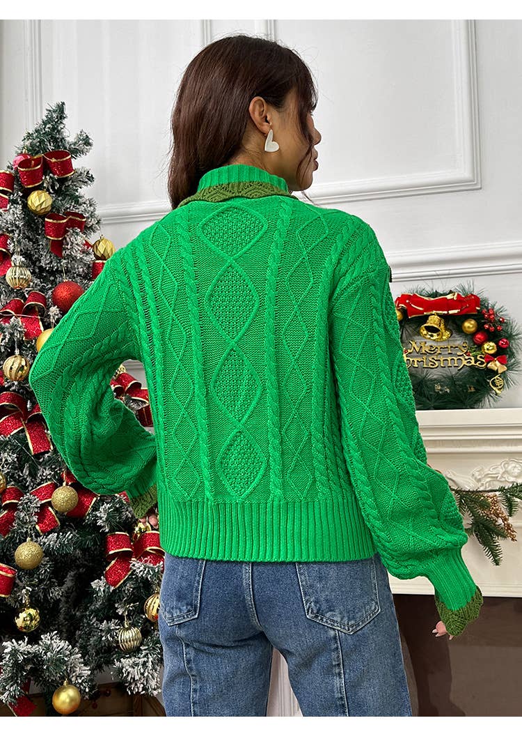Christmas half-turtleneck ruffled pullover sweater